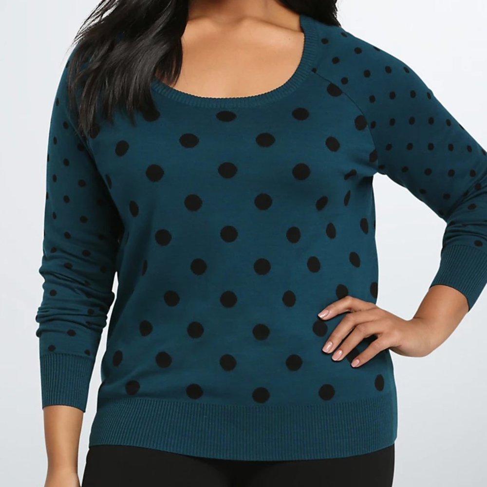 Torrid Dark Teal Polka Dot Sweater Soft Knit Sz L